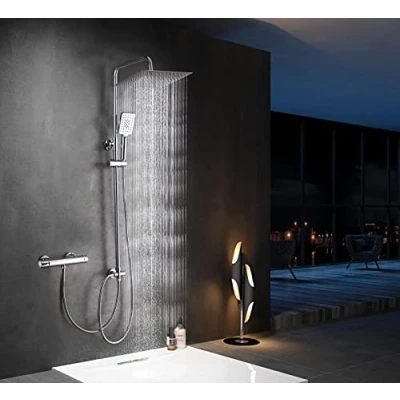 Image de Elbe Système de Douche en Acier Inoxydable de, à Effet Pluie avec pommeau 304 30x30cm carré, kit sans robinetterie, chromé Colonne