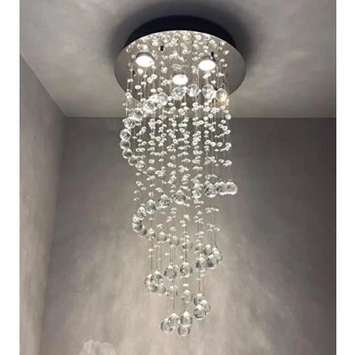 Image de A1A9 Lustre élégant en Cristal Spirale, Plafonniers K9, Lampe Suspendue Encastrée Chromée pour Salon, Salle à Manger, Couloir, Escalier, Hall d&#039;entrée D40cm H80cm