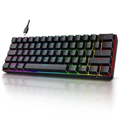 Image de KOORUI clavier de jeu, 60 % mécanique 26 RVB rétroéclairés, disposition britannique filaire, 61 touches avec interrupteur rouge, pour Windows, MacOS, Linux