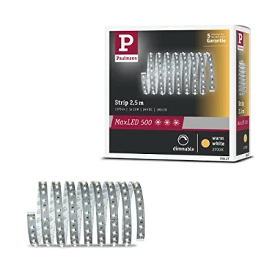 Image de Paulmann 70827 Strips MaxLED 500 incl. 1x16 watts gradable bande Argent barre lumineuse plastique LED 2700 K, Matière, 16 W, 2,5m