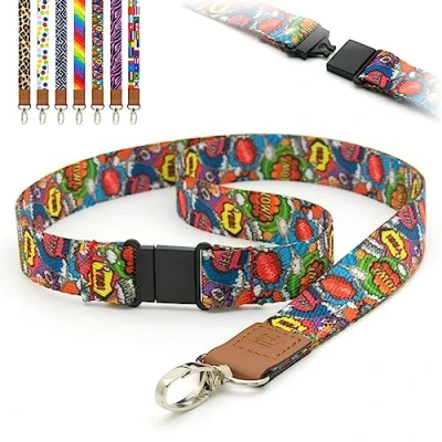 Image de LanyardsTomorrow Lot de 10 cordons sécurité pré imprimés avec clip en métal pour badge d&#039;identité Motif bande dessinée Pop Art 2 cm