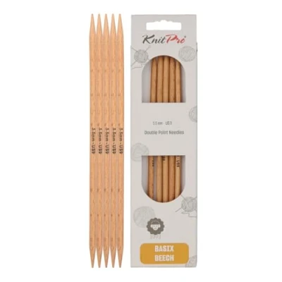 Image de KnitPro Basix Aiguilles à Double Pointe en Bouleau 20 cm x 5,5 mm, Marron