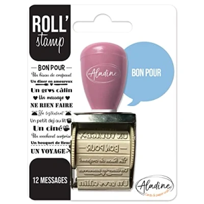 Image de Aladine Roll&#039; Stamp Bon pour Tampon à Molette 12 Messages Tamponner Partout Idéal Bullet Journal, Scrapbooking 02158 Rose 3,5x8x10,5
