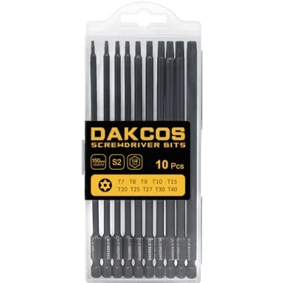 Image de DAKCOS Lot de 10 tournevis Torx Long Embouts inviolables en alliage d&#039;acier S2 pour et visseuse électrique, 150 mm T7, T8, T9, T10, T15, T20, T25, T27, T30, T40