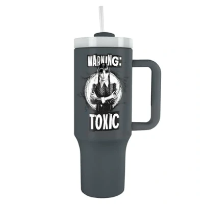Image de Pyramid International Wednesday Addams Gobelet de 1200 ml avec paille et couvercle, isolation sous vide à double paroi, garde au froid jusqu&#039;à 11 heures, chaud 7 sans BPA, style