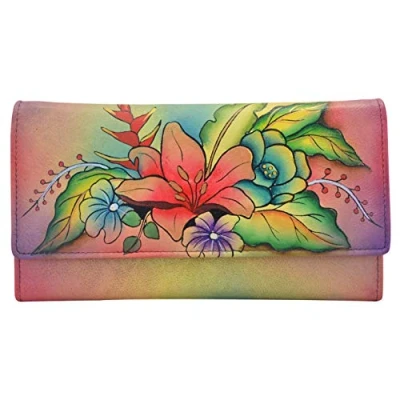 Image de Anna by Anuschka Portefeuille Multi Poches en Cuir véritable Peint à la Main pour Femme, Bouquet Tropical, Taille Unique
