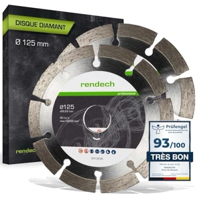 Image de 2x Disque diamant 125 mm pour Pierre, Béton, brique etc. Disques à tronçonner diamantés un usage professionnel continu rendech® Qualité