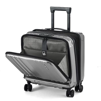 Image de TydeCkare Bagage Cabine 16&quot; vec 2 Compartiments pour Ordinateur Portable, Valise ABS + PC avec TSA à Double Contrôle, YKK, 4 roulettes, Affaires, Gris Argent