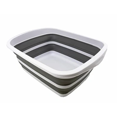 Image de Bac Pliable SAMMART 10L à Vaisselle Lavabo Portable de Lavage en Plastique Peu encombrant (Blanc/Gris)