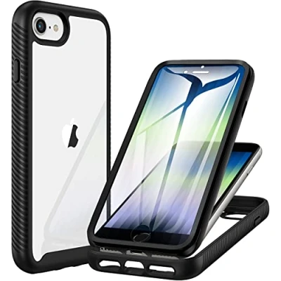 Image de CENHUFO Coque pour iPhone SE 2022/iPhone 2020/ 8/ 7/iPhone 6/ 6S, Antichoc Housse avec Protection écran, 360 Double Face Téléphone Case Portable Intégrale Etui Transparent Noir