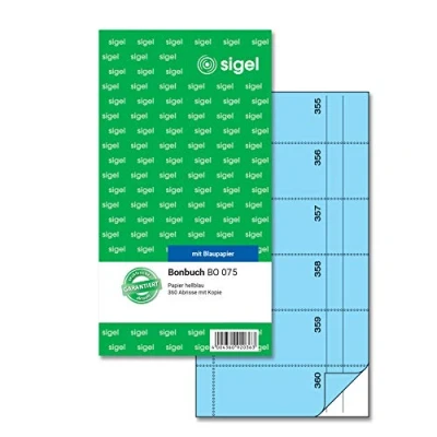 Image de Carnet de bons Sigel BO071, 360 à détacher, vert clair, 10,5 x 20 cm, 2 60 feuilles bleu