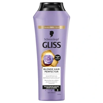 Image de Schwarzkopf GLISS Shampooing Réparation Violet Blonde Hair Perfector Neutralise les Reflets Jaunes Apporte de la Brillance Cheveux blonds naturels, colorés ou méchés Soin Intense 250ml