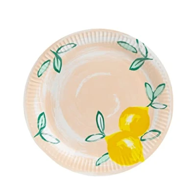 Image de Talking Tables Pack de 12 platos papel cítricos y limón Vajilla fiesta ecológica, reciclable desechable para el verano, cenas al aire libre en jardín, picnic, barbacoa