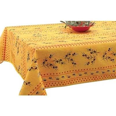 Image de Le linge de Jules Nappe Anti Taches Olivette Jaune Taille : Rectangle 150x300 cm