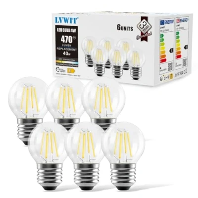 Image de 4W Ampoule LED Filament E27 G45, Equivalent à Incandescence 40W, 470Lm 2700K Blanc Chaud, Edison Vintage, Non Dimmable, Lot de 6, LVWIT