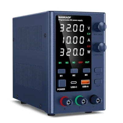 Image de NANKADF alimentation DC 0 30V 10A, de laboratoire variable avec stockage mémoire, table réglage par encodeur et interface charge rapide USB A/Type C