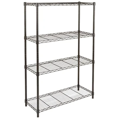 Image de Amazon Basics Étagère à 4 tablettes étroites réglables en hauteur avec pieds de nivellement, charge max. 640 kg, 35.6 x 91.44 137.16 cm (l L H), Noir, sans roulettes