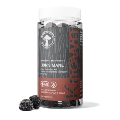 Image de Bonbons savoureux Lion’s Mane Plus 1000mg Mane, iode, niacine Cognition Saveur myrtille 60 gummies véganes, 1 mois