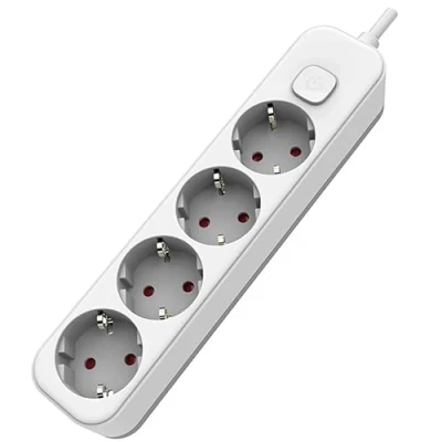Image de Base Blanche Multiple avec Interrupteur + 4 Prises Schuko et câble de 1,5 m
