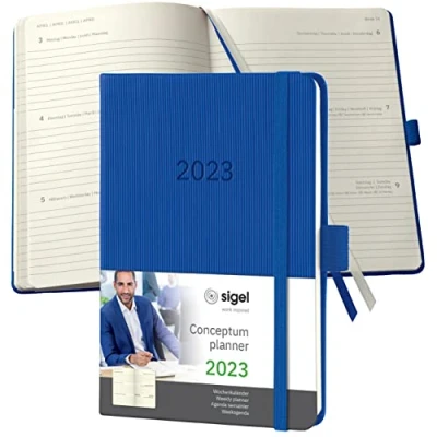 Image de SIGEL C2369 Agenda Semainier Conceptum 2023, environ A6, Bleu, Hardcover, 2 Pages = 1 Semaine, 176 S.