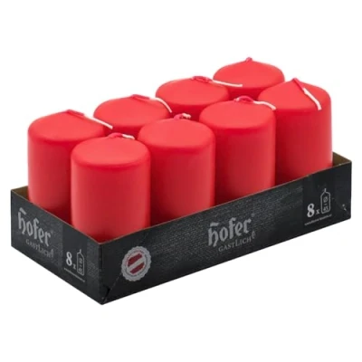 Image de Hofer Petite Bougies Pilier Lot de 8 Rouges Non Parfumées 4,5 x 9 cm 15 Heures Longue Durée Bougie Décorative Cire Qui Ne Coulent Pas Toxique Mèche Sans Fumée