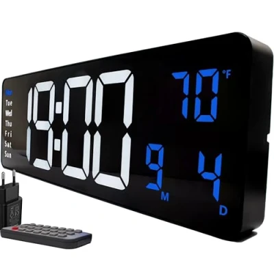 Image de Horloge Digitale Murale Opis Clock 1 XXL L&#039; Numérique LED Géante avec Température et Affichage Lumineux en Blanc Bleu