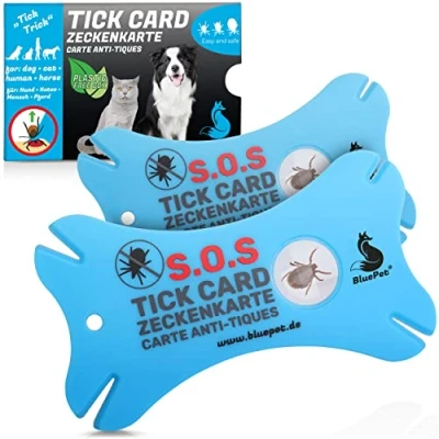 Image de BluePet 2X Carte de Retrait Tique avec loupe au Format crédit Tire tiques pour enlever Les des Humains et Animaux (2X Tique)