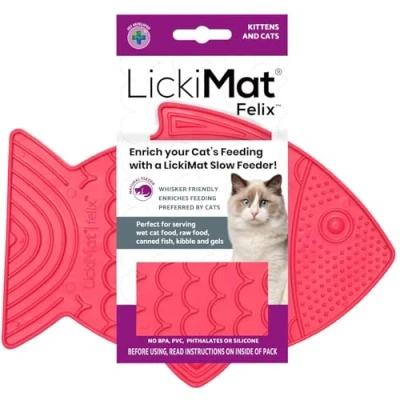 Image de Lickimat Casper &amp; Felix Mangeoire Lente pour Chat en Forme de Poisson l&#039;ennui et la réduction l&#039;anxiété Idéal Nourriture, Les friandises (Rose, félin)