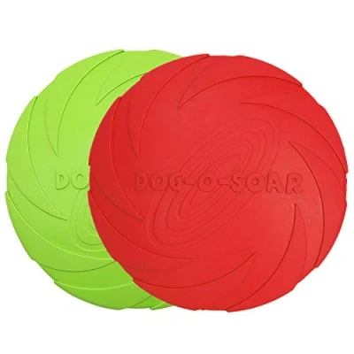 Image de Vivifying Lot de 2 disques Volants pour Chien en Caoutchouc Naturel 17,8 cm Terre et Eau (Vert + Rouge)