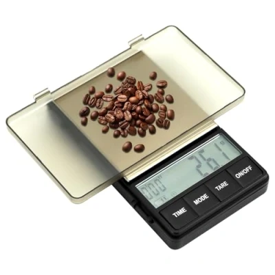 Image de QWORK® balance numérique 1000g/0.1g, à café pour expresso avec minuterie, écran LCD, pesée de précision portable, piles non incluses