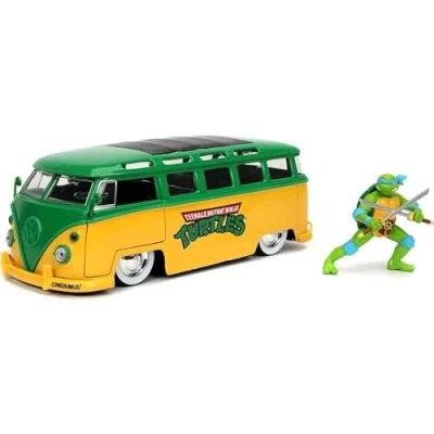 Image de JADA TOYS Set Figura Leonardo + Furgoneta VW 1962 Tortugas Ninja Turtles(TMNT) Camionnette échelle 1:24 avec Figurine, 253285000, Multicolour, One Size