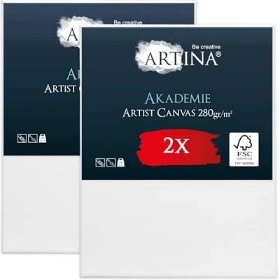 Image de Artina Set de 2 Canvas Toile Peinture Grand Format 80x100 cm Tableau Châssis Entoilés en Bois FSC© a Peindre Blanche 100% Coton 280g/m² Toiles à Stable Akademie