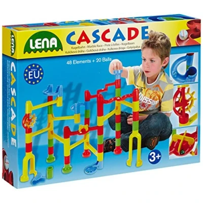 Image de Lena 65290 Cascade Piste à Billes Speed, Assembler, Jeu de Construction roulettes avec 44 éléments et 20 en Verre, pour Enfants partir 3 Ans