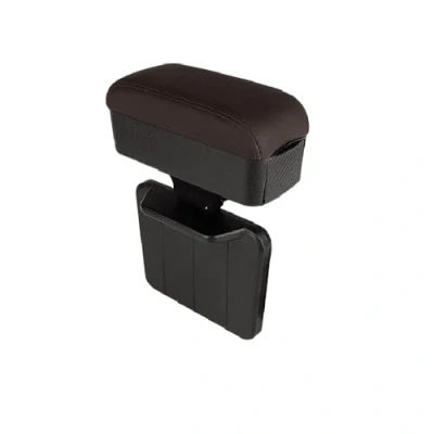 Image de Qirc Accoudoir de voiture pour console centrale, extension d&#039;accoudoir coude et avant bras, hauteur réglable, coussin confortable universel (marron avec porte gobelets)