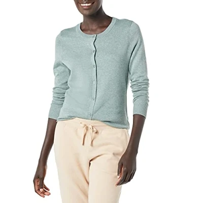 Image de Amazon Essentials Gilet Col Rond Léger (Grandes Tailles Disponibles) Femme, Vert Sauge Chiné, M