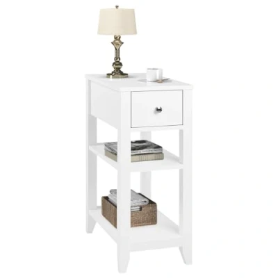 Image de WOLTU Table de Chevet Étroit, Nuit avec 1 Tiroir et 2 Étagères, d&#039;Appoint Rangement, 45x28x66cm, Bout Canapé pour Chambre, Style Moderne, Blanc, NTS02ws