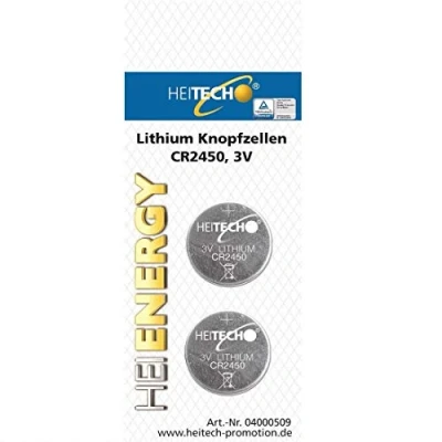Image de HEITECH Lot de 2 Piles Bouton CR2450 au Lithium 3V étanches, avec Une Longue durée Vie