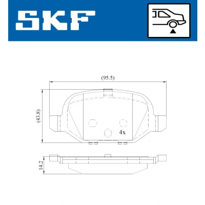 Image de SKF VKBP 90414 Jeu de plaquettes frein non préparé pour indicateur d&#039;usure FIAT: 500 3 portes, C Cabriolet
