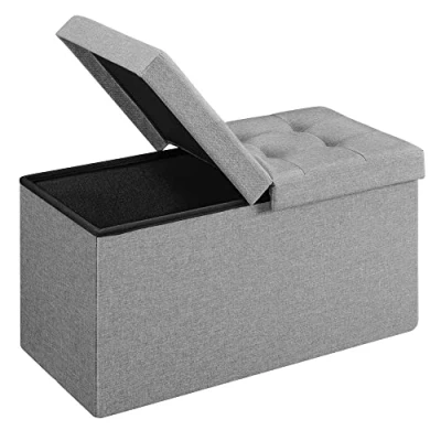 Image de SONGMICS Banc avec Espace de Rangement, Coffre Rangement Couvercle, Pliable, Capacité Charge 300 kg, 80L, 38 x 76 cm, Tissu Façon Lin, Gris Foncé LSF46GYZ