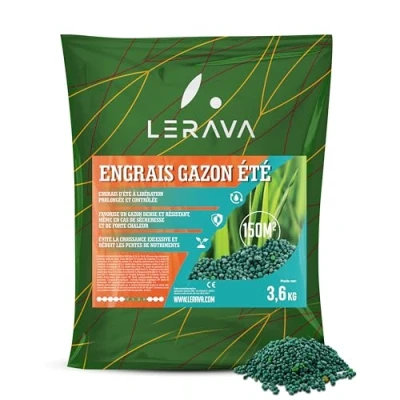Image de LERAVA® ÉTÉ Engrais gazon 150m² azote pour les journées chaudes avec une faible consommation d&#039;eau pelouse potassium Un vert et sain tous types d&#039;herbe