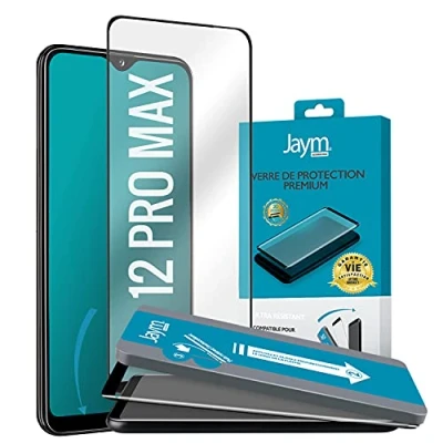Image de JAYM Verre trempé Premium pour Apple iPhone 12 Pro Max Incurvé 3D avec Contour Noir Garanti à Vie Renforcé 9H Ultra Résistant Applicateur sur Mesure Inclus Neuf