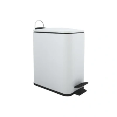 Image de Spirella Poubelle à pédale 5 Litres Acier inoxydable Fermeture douce avec récipient intérieur en plastique Erik Salle de bains Bac ordures Frein chute Blanc