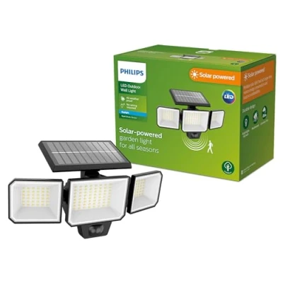 Image de Philips Fyce, Applique murale solaire d&#039;extérieur, 1,5 W, 2700 K, noire, IP44 résistante aux intempéries