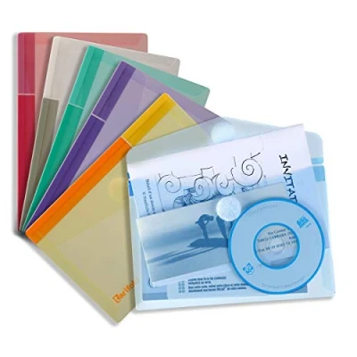 Image de Djois made by Tarifold 6 Enveloppes Porte documents Plastique Non Perforées Fermeture Scratch Format A6 couleurs (Bleu, Violet, Vert, Jaune, Rose, Transparent) 510289