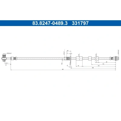 Image de ATE 83.8247 0489.3 Flexible De Frein 487mm M10x1,5mm FORD: Kuga Mk3 2.0 TDCi, 2.5 Hybrid Flex, Duratec PHEV, Plug in