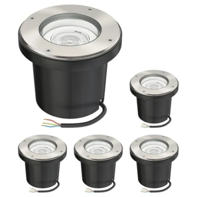 Image de ledscom.de 5 lampes encastrées dans le sol BOFU pour l&#039;extérieur orientables en acier inoxydable rond IP67 150mm Ø incl. lampe LED (blanc chaud, 5,4W, 510lm, 50)