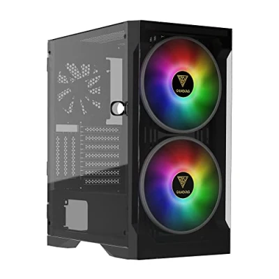 Image de GAMDIAS PC Gamer Boitier, Boîtiers Gaming ATX Moyen Tour Vide, Airflow Case, 2 Ventilateurs ARGB de 200 mm Intégrés, Fenêtre en Verre Trempé, Noir