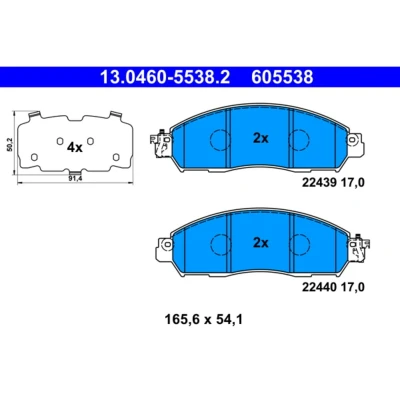 Image de ATE 13.0460 5538.2 Jeu de plaquettes frein avec indicateur d&#039;usure tôle anti bruit NISSAN: NP300 Navara Pick up