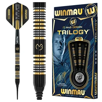 Image de WINMAU Michael Van Gerwen MvG Trilogy 23.5 Gramme Professionnelle Pointe Douce Tungstène Fléchettes avec Vols et Tiges (Arbres)