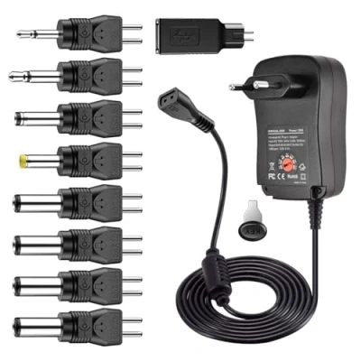 Image de helpers lab 30W Adaptateur Universel Polarité Réversible d&#039;alimentation Transformateur avec 9 Embouts sélectionnables, pour 3V, 4.5V, 5V, 6V, 7.5V, 9V, 12V Electronique Domestique Noir